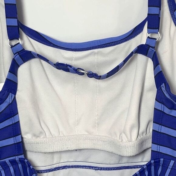 ECO Beach One Piece Blue Black Striped Swim Suit Size Medium - Picture 3 of 8
